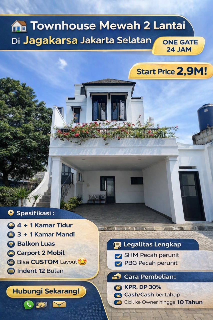 Townhouse Mewah 2 Lantai di Jagakarsa, Jakarta Selatan